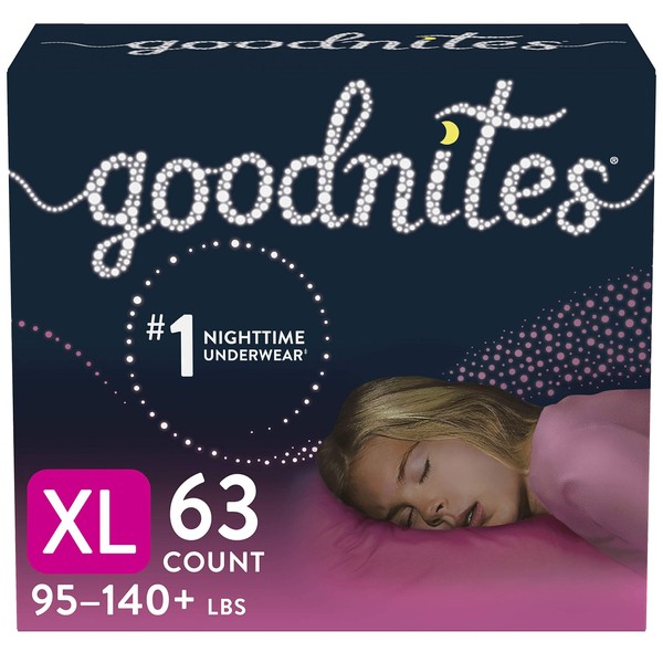 Goodnites Girls' Nighttime Bedwetting Underwear, Size Extra Large (95-140+ lbs), 28 Ct