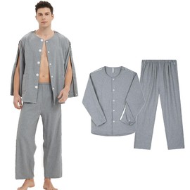 DEEYOTA Zipper Patient Gowns,Post-Op Nursing Gowns,Cotton Hospital Gowns,Easy to put on and take off,Suitable for Bedridden,Fracture,Elderly,Hospital/Home Nursing Aid Gowns (Men's Gray-L)…