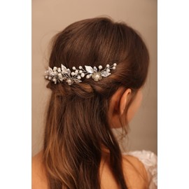 YERTTER Wedding Hair Pins 3Pcs Hair Pins Leaf Floral Flowers Crystal Decorative Pin Clip Women Bun Bridal Accessories for Brides and Bridesmaids (Silver)