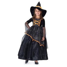 Dress Up America Little Girl Black and Orange Witch Costume - Beautiful Dress Up Set for Role Play