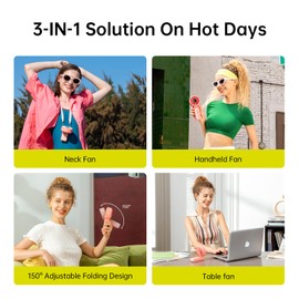 JISULIFE Handheld Fan Life7 – Ultimate Flexibility: High-Power Motor, LED Display, 19.5 Hrs Cooling, 5000mAh Rechargeable, 5-Speed, Foldable Design, 3-IN-1 Portable Fan for Travel Cruise Beach(Pink)