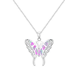 kissdove Pink Exquisite Butterfly Pendant Necklace for Women - Sterling Silver Jewelry with Adjustable 18-20 Inch Chain, Gift Box Included
