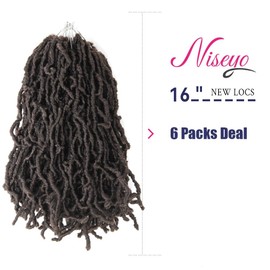 Niseyo Faux Locs Crochet Hair 16 Inch Soft locs, 6 Packs Short Crochet Locs Pre Looped Crotchet Straight Synthetic Hair Extensions (4#, Brown)