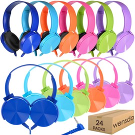 Classroom Headphones Bulk 24 Pack Multi Colored for Kids School, Wholesale Class Set Durable Wired Earphones for Students Children Toddler Teens Boys Girls Adult Laptop Computer(HY450, 24 Mixed)