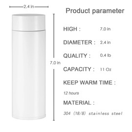 11 oz Mini Water Bottle Stainless Steel Thermos Small - Insulated Vacuum, Leak Proof, Keeps Drinks Hot/Cold - Ideal for Coffee, Tea, Water - White