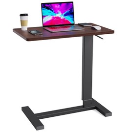 Xankzi Overbed Table with Swivel Hidden Wheels Adjustable Height, Pneumatic Mobile Standing Desk Laptop Bedside Table Multi-Purpose for Home and Hospital Use (27''L x 15''W, Brown)