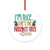 CafePress Im Nice She's Naughty Elf Hat Round 4" MDF