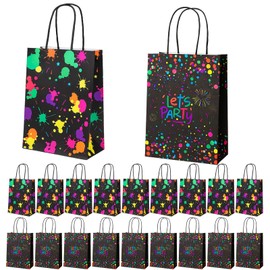 Mitgebsel Tüten, 10 Stück Leuchtende Geschenktüten Kindergeburtstag, 15×21×8 CmGeburtstagstüten Kinder，Schwarz Mit Motiv- Und Buchstabendruck, Für Neon-Themenpartys