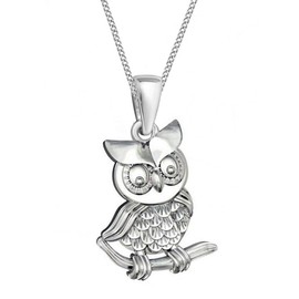 Goldene Hufeisen Owl on Branch Pendant with Chain 925 Real Silver Girls Women Children Necklace, Sterling Silver, No Gemstone