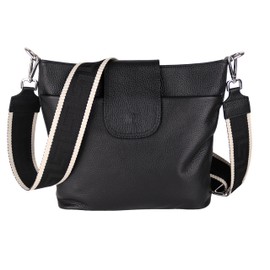 MIRROSI® Women's Shoulder Bag, Genuine Leather, Made in Italy, Boho Style, 30 x 24.50 x 9 cm (W x HXT), Lots of Storage Space, Handbag, Chest Bag, Crossbody Bag (1 Bag & 2 Straps), Black (plain