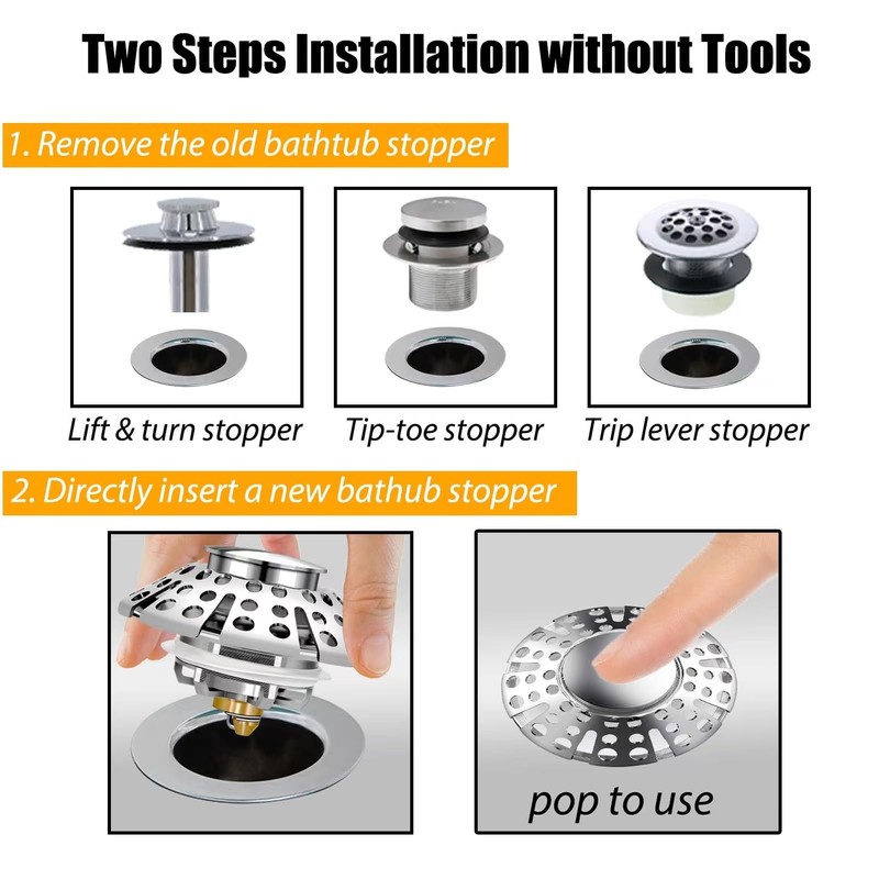 Anlige Bathtub Drain Stopper, Pop Up Tub Stopper with Drain
