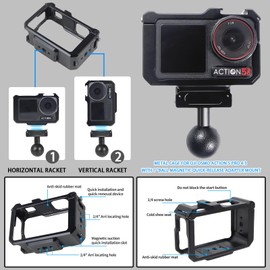 Sruim Metal Cage for DJI Osmo Action 5 Pro 4 3 with 1 "Ball Magnetic Quick-Release Adapter Mount, DJI Action5 Pro Premium Accessories Multifunction Protective Frame Case Aluminum Housing Combo Kit