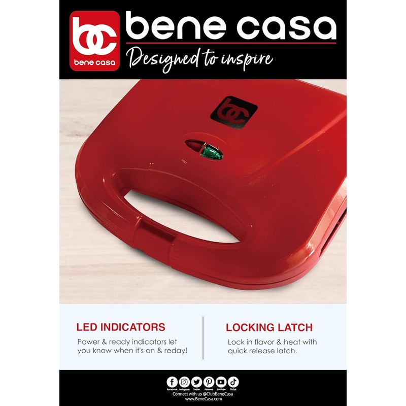 Bene Casa - Red Nonstick Flat Grill Sandwich Maker -