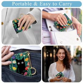 Jogjam Womens Wallet, Black Cat Flower Small Slim RFID Blocking Card Wallets, Cute Trifold PU Leather Card Holder Wallet Organizer, Pocket Cash Wallet with Card Slots ID Window for Girls Ladies