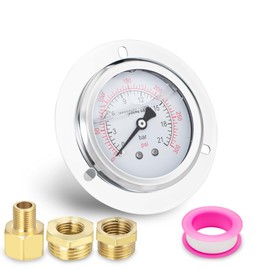 Innfeeltech 1-Pcs 60 mm Flange Panel Mounting Pressure Gauge BSP 1/4 Inch 0-21 Bar 0 ~ 300 Psi with 2 Pieces Socket 1/4 Inch to 3/8 Inch, 1/4 Inch to 1/2 Inch and 1 Piece Hex Nipple Reducing 1/4 Inch