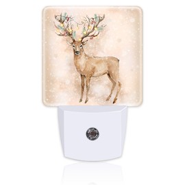 Winter Christmas Deer Night Light for Kids,Deer Horns Decorated with Fir Branches and Lights Night Light Plug in with Dusk to Dawn Sensor,0.5w Energy Saving Nightlight for Hallway Stairway Bedroom
