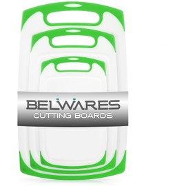 Cutting Boards for Kitchen, Plastic Chopping Board Set of 3 with Non-Slip Feet and Deep Drip Juice Groove, Easy Grip Handle, BPA Free, Non-porous, Dishwasher Safe