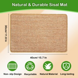 Mooydee Rabbit Scratching Pad, 16 x 12 Inch Natural Sisal Bunny Scratch Mat Scratcher Mats Claws and Teeth Care for Biting Sleeping Nesting Small Animal Bedding Chew Toys Bed Play Toy (Brown, 1Pc)