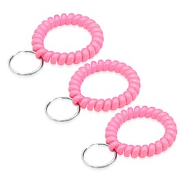 TENOC Spiral Coil Keychain 3 Pcs, Anti-lost Key Chain Holder Lanyard Cord, Pink