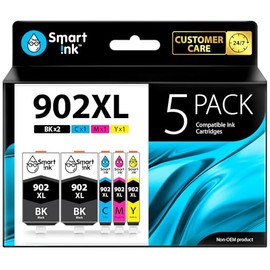 Smart Ink Cartucho de tinta de repuesto compatible para HP 902XL 902XL (2 Black XL & C/M/Y XL 5 Combo Pack) para usar con impresoras Officejet Pro 6978 6968 6974 6975 6960 Officejet 6951 6954 6956