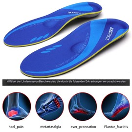 Low Foot Arch Support, Elastic Comfort Insole, Sports Foam, Compression, Shock Absorption, Anti-Fatigue Insert, Insole, Suitable for Pain in Flat Heels (Size: EU 47–48, 30.5 cm, Blue)