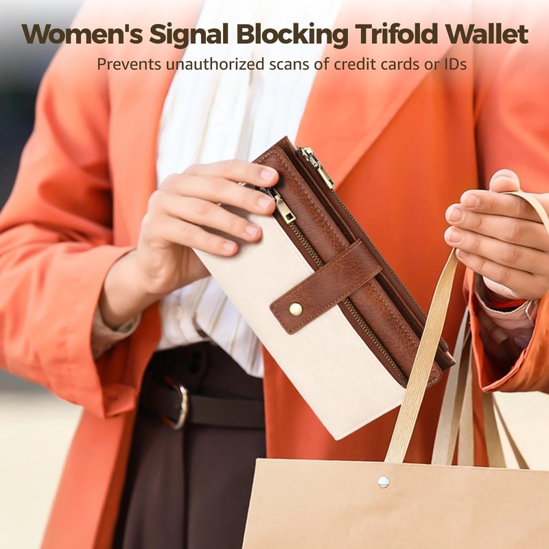OMISTAR Women's RFID Blocking PU Leather Wallet, Trifold Clutch Purse