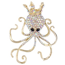 EVER FAITH Women's Austrian Crystal Lovely Octopus Animal Brooch Iridescent Clear AB Gold-Tone