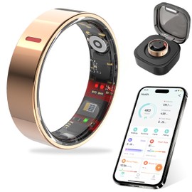 Smart Ring for Fitness & Health Tracking -Pedometer/Sleep/Heart Rate/Blood Oxygen Monitor Etc, 5ATM Waterproof/Long Battery Life & No APP Subscription Compatible with Android and iOS (Rose Gold, 11)