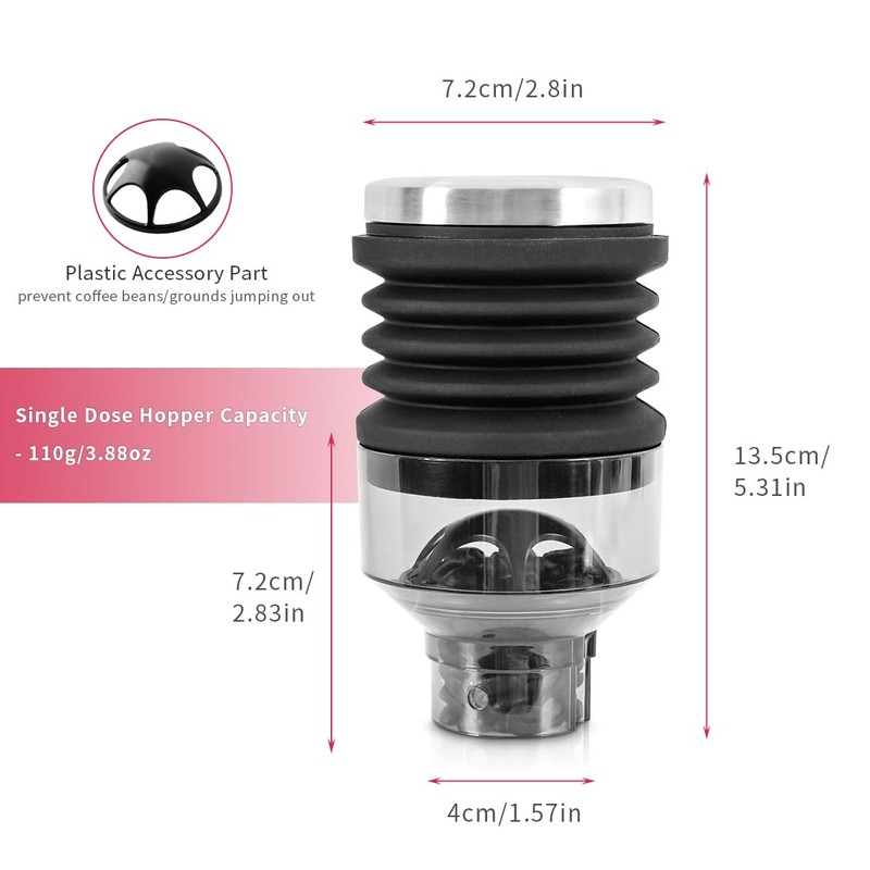 Single Dose Hopper with Bellow Upgrade Capacity 90g/3.17oz Clear Single