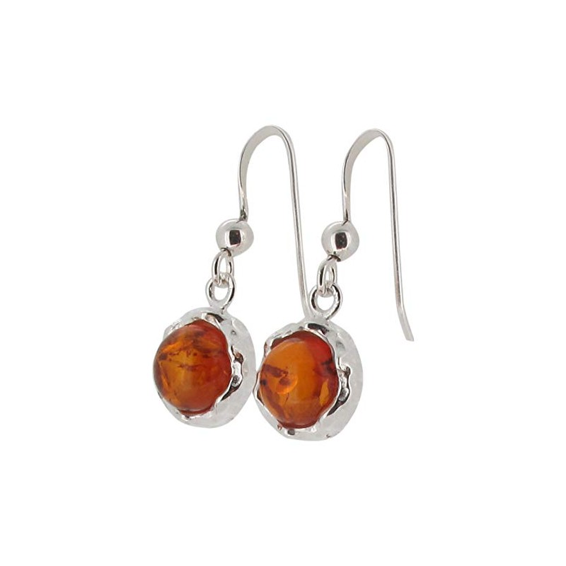 Touch Jewellery 925 Sterling Silver Round Amber Drop Earrings