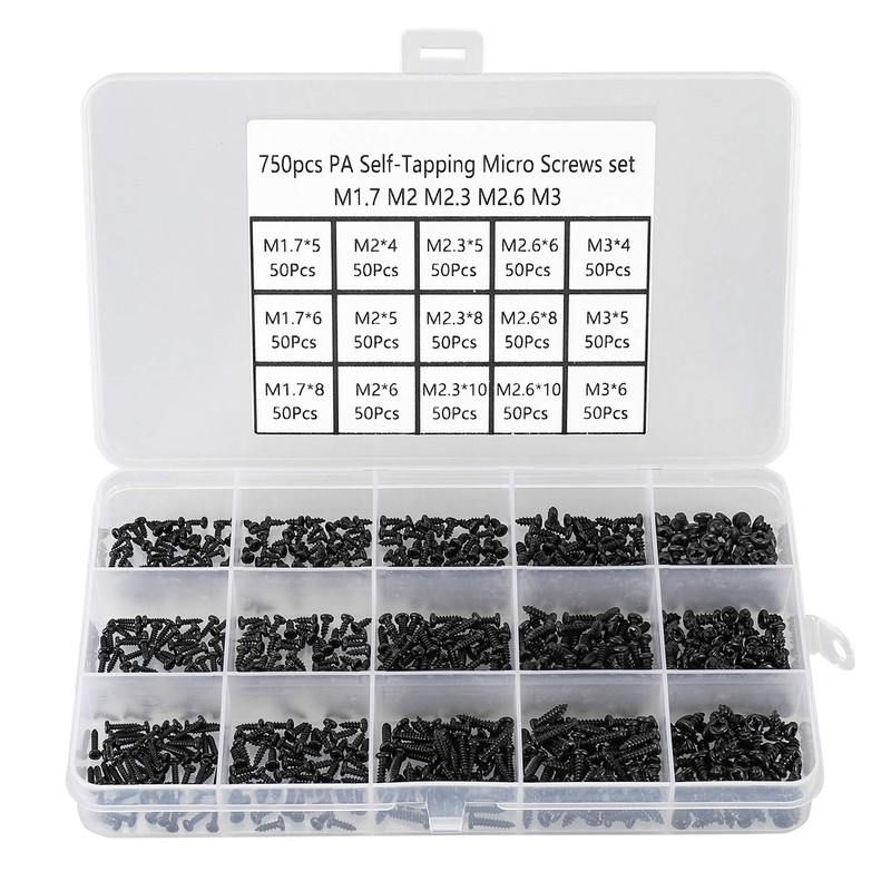HanTof 750 Pcs Small/Micro/Tiny/Mini Self-Tapping Screws, M1.7-M3 Phillips Pan Head,