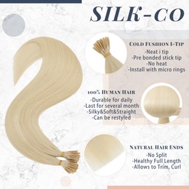 Silk-co I Tip Hair Extensions 1g/Strand 50g Pre Bonded Stick Tip Keratin Real Remy Human Hair Extension Straight (22inch, 613 Bleach Blonde?