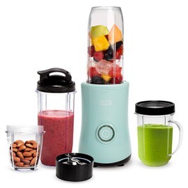 Tasty Personal Blender With Cup, 350W Powerful Blending Motor, 9-Piece Set With 4 Cups & Travel Lid, Compact & Portable, Aqua