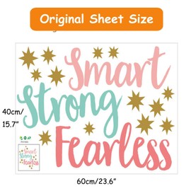 SUPANT Inspirational Wall Decor Quotes for Girl Room –Smart Strong Fearless– Stars Decor for Living Room Bedroom Classroom Playroom Nursery Girls Boys Room Wall Decals Decorations