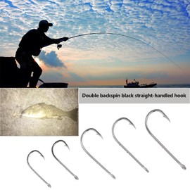 EMSea Pack of 50 Bait Holder Sea Fishing Hooks with Barbed Shaft Hooks Fishing Hooks Worm Hooks for Freshwater Saltwater Redfish Snook Black
