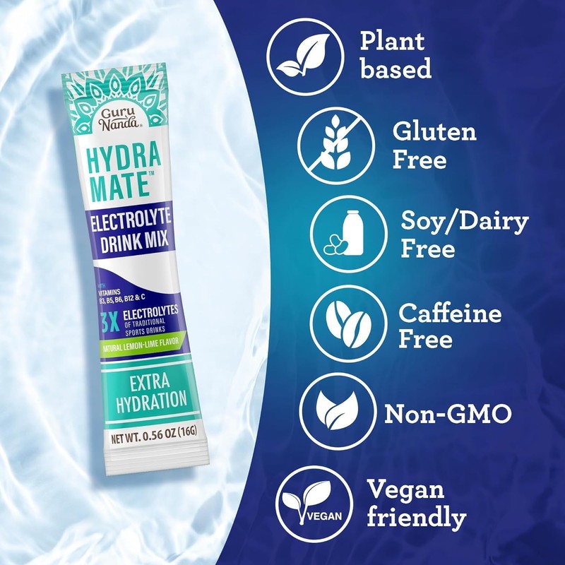 GuruNanda Hydramate Hydration Support Drink Mix - Electrolyte Powder Packets