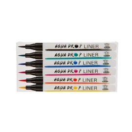 Schmincke - Aqua Drop Set of 6 Liners with Brush Tip Filled with Aqua Drop Pigment-Based Watercolour Paint, 78702097, Calligraphy, Hand Lettering