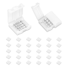 30Pcs 4-Pin LED Strip Connectors,Wide Unwired Light Connectors,RGB 10mm Solderless Connectors Adapter,Easily Extend or Splice SMD 5050 RGB Multicolor Strips
