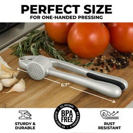 Zulay Kitchen Premium Garlic Press - Durable Garlic Masher with Soft, Easy to Squeeze Handle - Garlic Mincer Tool - Sturdy Easy to Clean Garlic Crusher (Slate Gray)