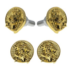 License Plate Bolts, 4 pcs Universal Jesus Style Stainless Steel License Plate Screw Kit for Motorcycle Chopper Windshield Trim Car Tag Frame, Unique Addition to Your Bike. (Gold)