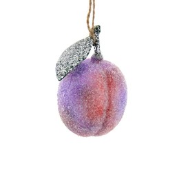 Sugared Sugar Plum on Branch Faux Food Fruit Glass Christmas Ornament