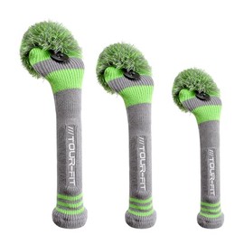 Golf Club Headcover | Tour Fit Double Layer Pom Pom Premium Knitted Golf Head Cover | Driver, Fairway, Rescue | Set of 3 or 4 | Green/Gray (Set of 3 Covers)