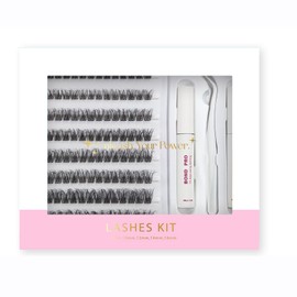 SY SHUYING Lash Extension Kit DIY Lash Clusters 10-16mm 104pcs Individual Lashes Clusters Soft Thin Band Natural Volume Eyelash Extension with Lash Bond and Remover, Lash Tweezers for Self Use 33#