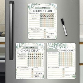 Hadley Designs Chore Charts Set of 3 for Multiple Kids:_Geo Greenery