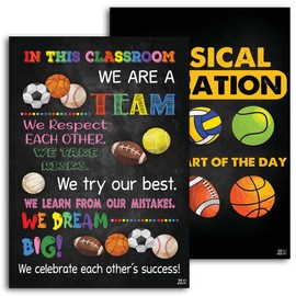 Jinniee Set 2 pcs Sports Classroom Rule Poster Behavior Posters for Classroom Sports Classroom Poster Printable Class Poster Football Baseball Basketball Poster