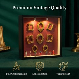 DIY Mini Museum Kit, Lighted Shadow Box with Sliding Panel & 8 Gold Frames