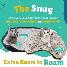 RINGTAIL Peekaboo Cat Cave - Cave Cat Beds for Indoor Cats Large up to 30lbs, Cats Donut Tunnels Kitten Bed Cave with Two Fluffy Fleece Cat Blanket, Washable Pet Bed (24 x 24 x 11 in, Dark Grey)