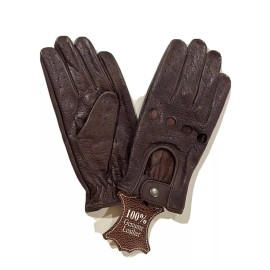Leather in Handz MEN'S CHAUFFEUR  REAL LEATHER CAR DRIVING GLOVES - Dark Brown, Large