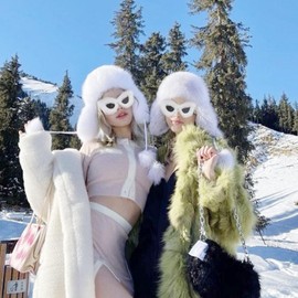 LaVenty White Cat Eyes Fuzzy Sunglasses Fur Top Crazy Sunglasses For Women Man Velvet Eyewear Sunglasses Furry Earrings Heart Ears Cuff