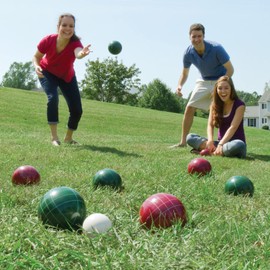 Pointyard Bocce Ball Set, 90mm Classic Bocce Ball Set with 8 Resin Bocce Balls/1 Pallino/Nylon Zippered Bag/Measuring Tape - Outdoor Family Games for Backyard/Lawn/Beach (Red & Green)